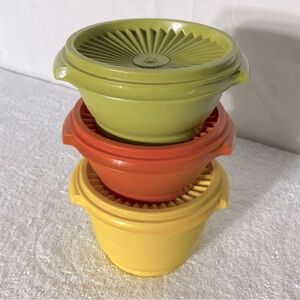 Vintage Tupperware Green Orange Yellow Servalier Stacking Bowls With Lids 6pcs